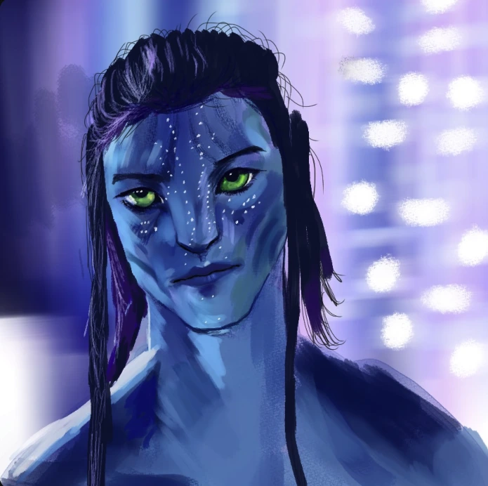 Valeria’s blue character portrait with green eyes